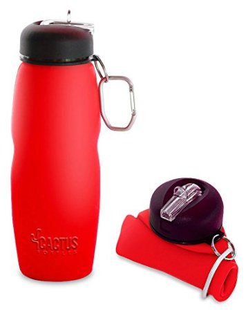 Cactus Collapsible Water Bottle - Stay Hydrated & Healthy With This Quality Sports Water Bottle - BPA & Phthalate Free - Eco-Friendly - Leak-Proof - Rolls Up or Flattens When Empty - Perfect Hiking, Camping & Bike Water Bottle - Holds 24 Oz