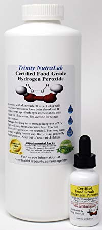 Food Grade Hydrogen Peroxide by Trinity NutraLab - Recognized as Highest Quality. 1 Quart plus pre-filled dropper bottle 35% reduced to 12% shipped fast