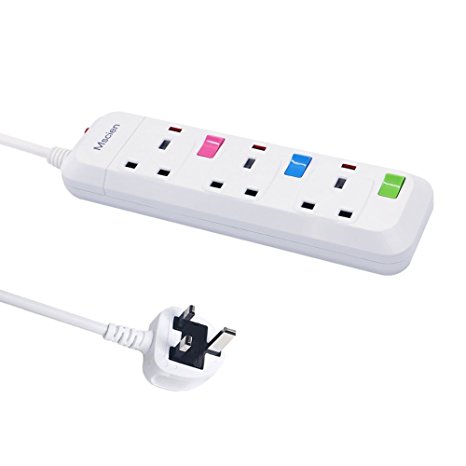 Power Strip Extension Lead Extension Cord Mscien Individually Switched Socket With Neon Indicator and Overload Protection 1.8 M Cord 2500W/10A 3 Gang