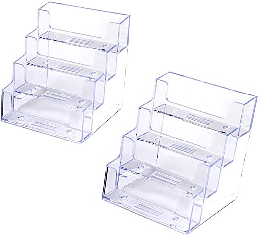 4 Pockets Acrylic Business Card Holder Stand Clear Desktop Countertop Office Business Organizer Acrylic Index Card Filling Display for Desk 2 pcs (4 Pocket)