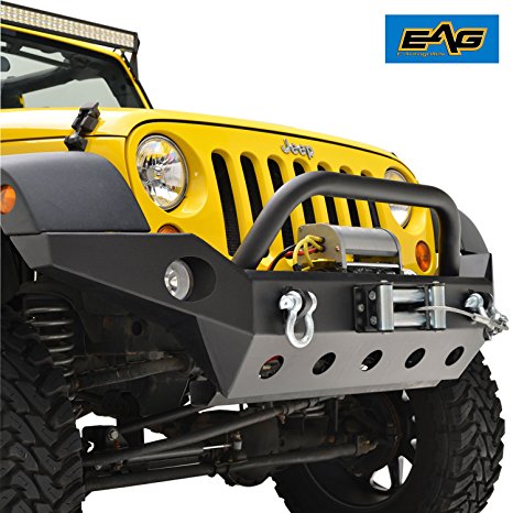 EAG Full Width Front Bumper With Fog Lights Hole & Winch Plate for 2007-2017 Jeep Wrangler JK