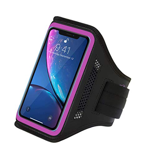 LOVPHONE iPhone XR Armband Water Resistant Sport Running Cell Phone Case with Key Holder and Card Slot for Walking, Hiking, Biking(Pink)