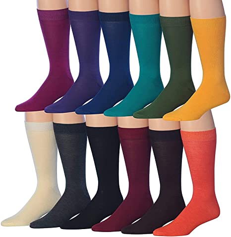 James Fiallo Men's 12-Pairs Solid Colored Bold Lightweight Dress Socks