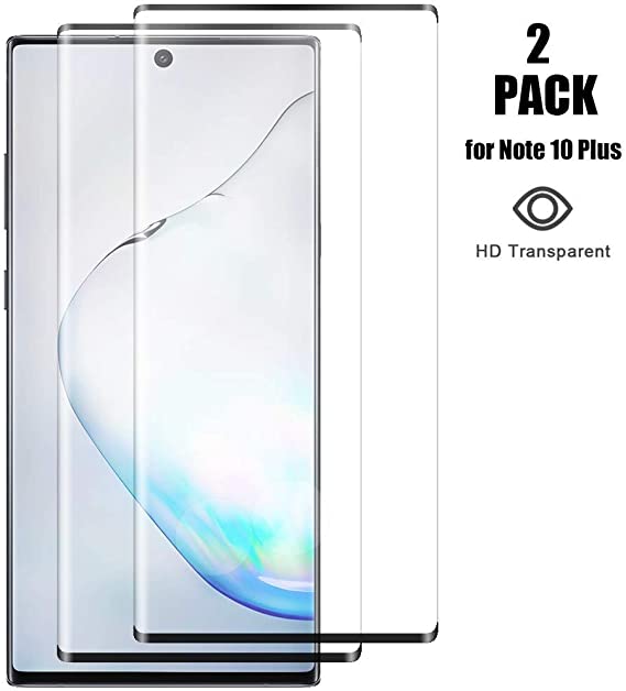 Note 10 plus Screen Protector tempered glass for Galaxy Note 10 plus [3D Edge Covered] [9H Hardness] [Case Friendly] [scratch resistant] [2-Pack] black