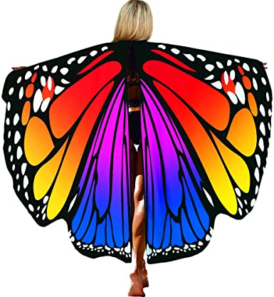 Halloween Butterfly Wings Cape for Women Butterfly Halloween Costume with Antenna Headband, Butterfly Wings Costumes Shawl