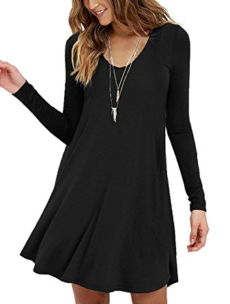 VIISHOW Women's Long sleeves Casual Swing Simple T-shirt Loose Dress