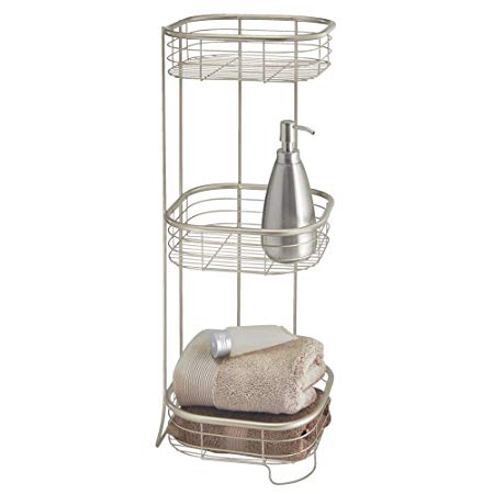 mDesign Shower Corner Shelf - Practical Corner Shower Caddy for Shampoo, Shower Gel, Towels, Soap and More - Freestanding Shower Caddy with 3 Tiers of Stainless Steel Baskets - Matte Silver