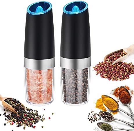 IEBIYO Electric Gravity Salt And Pepper Grinder Set,Automatic Pepper And Salt Mill Grinder Battery-Operated With Adjustable Ceramic Coarseness Suitable For Grinding Pepper, Himalayan Salt, Spices