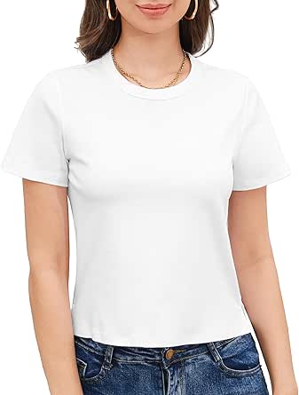 Stelle Women's Cotton T-Shirts Crewneck Short Sleeve Basic Tees Summer Casual Solid Crop Tops