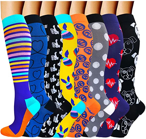 ACTINPUT Compression Socks (8 Pairs) for Women & Men 15-20mmHg - Best Medical,Running,Nursing,Hiking,Recovery & Flight Socks