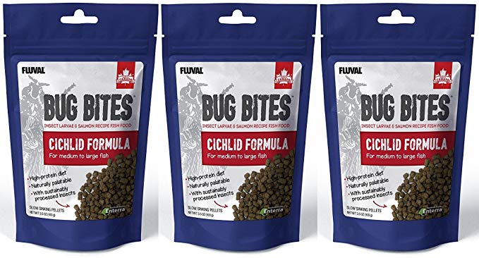 (3 Pack) Fluval A6581 Bug Bites Cichlid Pellets for Medium to Large Fish (3.53 oz. Per Pack)