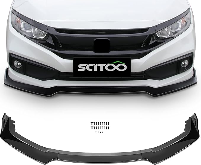 SCITOO 3PCS Black PP Front Bumper Body Kit Spoiler Chin Spoiler Front Bumper Lip Fit for 2016-2020 for Honda Civic