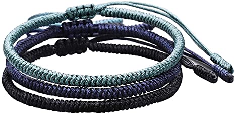 RIMOBUL Handmade Tibetan Buddhist Lucky Rope Bracelet - 3 Pack