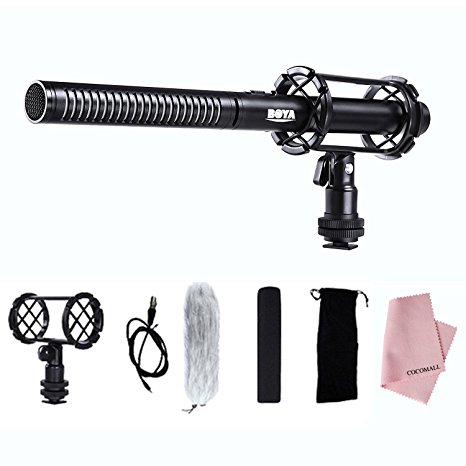 BOYA BY-PVM1000 Pro Broadcast-Quality Interview Shotgun Microphone with Foam Windscreen & Shock Mount & Cleaning Cloth 3 Pin XLR Output for Canon 6D Nikon D800 Sony Panasonic Camcorders