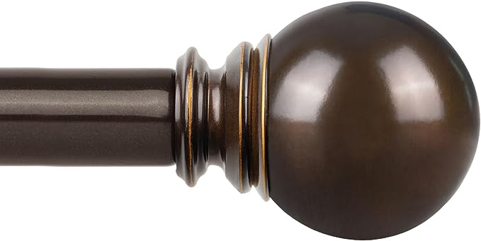 KAMANINA 1 Inch Curtain Rods 32 to 58 Inches (2.6-4.8ft), Antique Bronze Single Curtain Rod for Windows 20 to 54 Inch, Decorative Drapery Rod with Round Finials