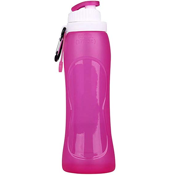 Foldable Silicone Sports Water Bottle BPA Free FDA Approved 100% Food Grade Silicone, Collapsible Unbreakable Leak Proof Reusable Ice Pack 17 Oz 500ml