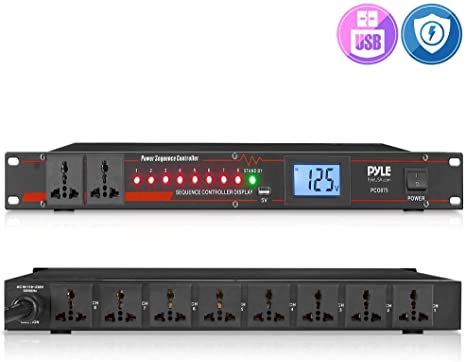 10 Outlet Power Sequencer Conditioner - 13 Amp 2000W Rack Mount Pro Audio Digital Power Supply Controller Regulator w/Voltage Readout, Surge Protector, for Home Theater Stage/Studio Use - Pyle PCO875