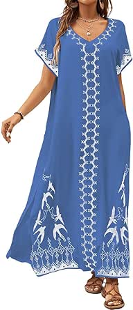 Bsubseach Kaftan Dresses for Women Swimsuit Coverup Beach Caftans Cover Ups for Swimwear Loungewear Bird Embroidery