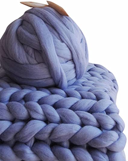 HomeModa Studio Non-Mulesed Chunky Wool Yarn Big Chunky Yarn Massive Yarn Extreme Arm Knitting Giant Chunky Knit Blankets Throws Grey White (0.25kg-0.55lbs-14yard, Violet)