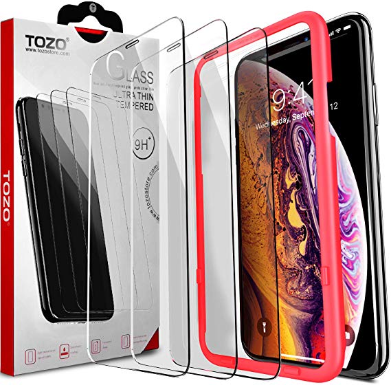 TOZO for iPhone X/XS/11 Pro Screen Protector [3-Pack] Premium Tempered Glass [0.26mm] 9H Hardness 2.5D Film Super Easy Apply for iPhone X/XS/11 5.8 Inch