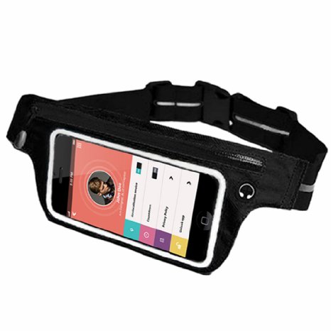 Running Belt Pack Fitness Belt with 5.5 Inch Touchscreen Compatible to iPhone 6S Plus/6 Plus/6S and Accessories,2 Pockets,3M Reflective, Hiking/Cycling/Outdoor, Water Resistance Waist Pack- HongToo