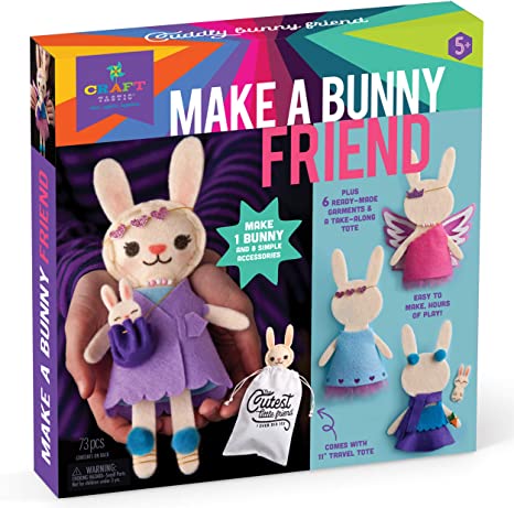 Craft-tastic – Make A Bunny Friend – Craft Kit Makes 1 Easy-To-Sew Stuffie with Clothes & Accessories