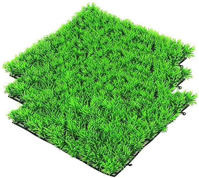 kathson Aquarium Grass Mat Decorations Artificial Plastic Lawn Ornament Landscape Green Plants Decoration for Saltwater Freshwater Tropical Fish Tank Decor (3 PCS)