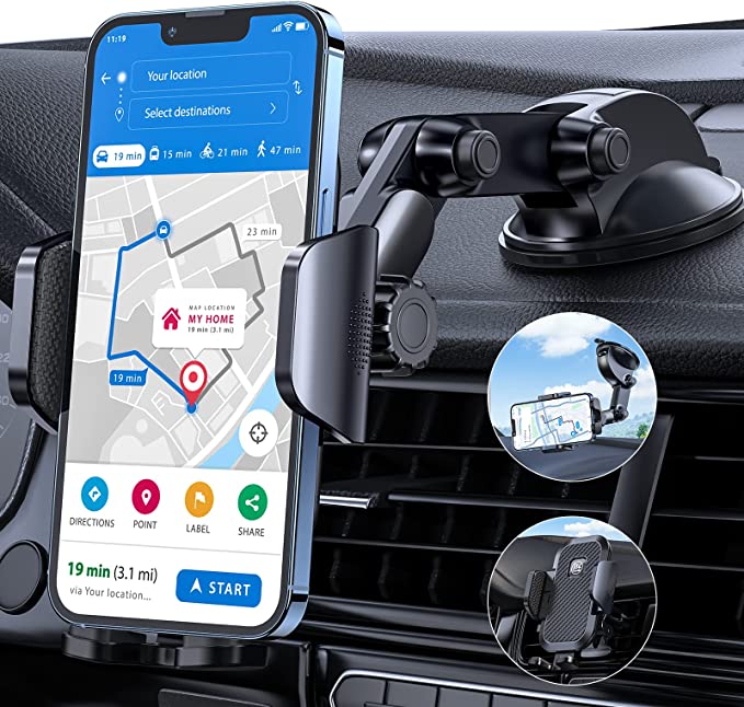 LK Phone Holder for Car,Dashboard Windshield Air Vent Universal 3 in1 Car Phone Holder Mount Compatible with iPhone 13 12 11 Pro Max XS X XR 8, Samsung Galaxy S21 S20 S10  All Mobile Smartphone