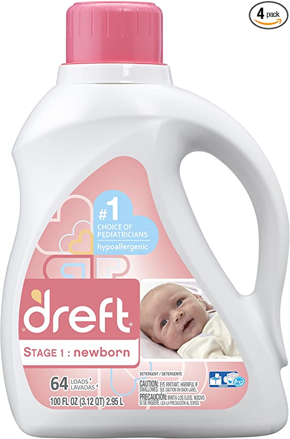 Dreft Stage 1: Newborn Liquid Laundry Detergent (HE), 100 oz, 64 Loads (Pack of 4)