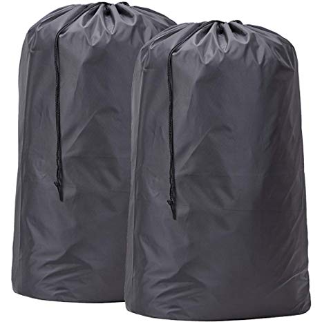 HOMEST 2 Pack 28''x40'' Extra Large Travel Nylon Laundry Bag Drawstring Closure Machine Washable Sturdy Rip-Stop Double Stitching, Dark Grey