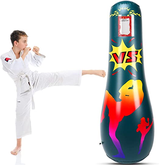 MoKo Inflatable Punching Bag, Punching Bag for Kids Adults Free Standing Boxing Bag Kids Punching Bag Fitness Punching Bag Column Tumbler Sandbag for Karate Taekwondo Decompression Kick Training, Blue