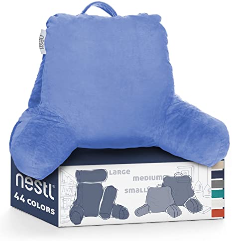 Nestl Reading Pillow, Medium Back Pillow, Backrest Pillows for Bed with Arms, Shredded Memory Foam Back Pillows for Sitting in Bed, Back Support Pillow for Kids Teens & Adults, Calm Blue