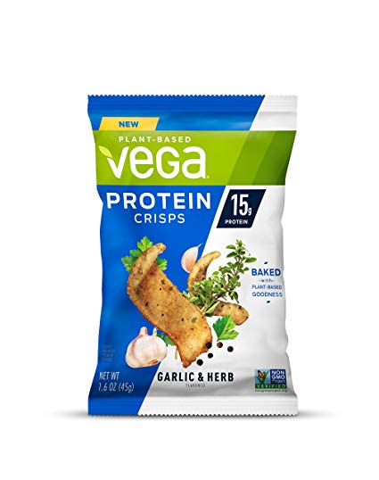 Vega Protein Crisps, Garlic & Herb, 12 Count, 1.6 Ounce Bags, Vegan, Gluten Free Snack