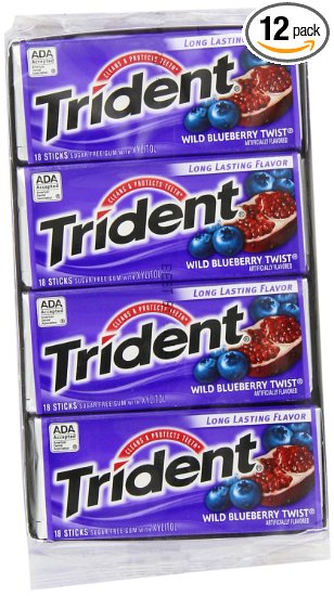 Trident Gum, Wild Blueberry Twist, 18-Count (Pack of 12)