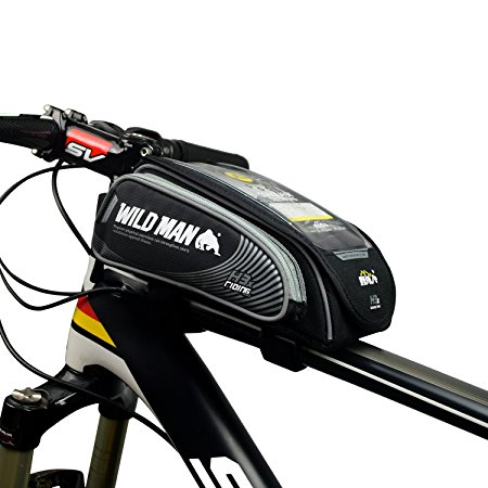 WILDMAN Bicycle Tube Frame Pannier Waterproof Phone Bag for 5" - 6" Screen Size, Bike Frame Strap Attachment Mount