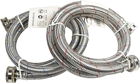 HQRP Premium Stainless Steel Washing Machine Hoses, 4-FT Burst Proof, Red and Blue Striped 4-Foot (2-pack)