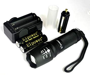 ETpower 1800 lumens Waterproof Scalable XM-L T6 LED 5 modes Zoomable Torch Flashlight (use 18650/26650 Battery or 3 x AAA Battery) include 18650 Rechargeable Battery, AC Charger