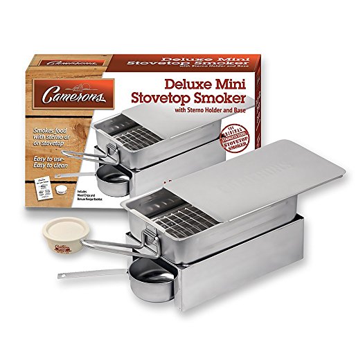 Stovetop Smoker - Deluxe Mini Stovetop Smoker with Sterno, Base and Wood Chips- Works over any heat source, indoor or outdoor