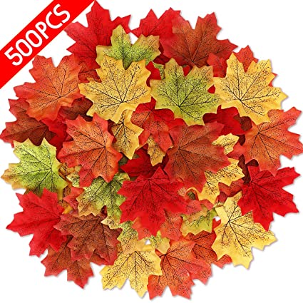 Buluri Fall Artificial Maple Leaves Decorations,Autumn Fall Colored Leaves for Art Scrapbooking Wedding Decorations Party Thanksgiving Day Christmas Decor (500)