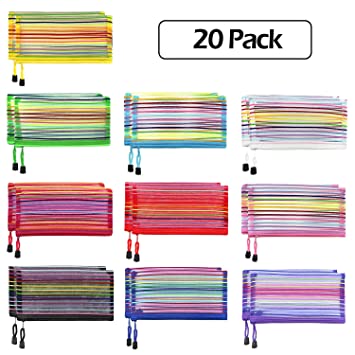 Sharpie -20 Pcs 10 Colors Zipper Mesh Pen Pouch, Pencil Pouch Bulk Colorful Pen Bag, Bill Storage Bag Travel Bags for Office Supplies Cosmetics Travel Accessories