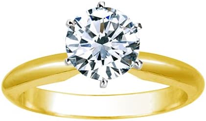 1/2 Carat Round Cut Diamond Solitaire Engagement Ring 14K Yellow Gold 6 Prong (D-F, VS2-SI1, 0.5 c.t.w) Ideal Cut