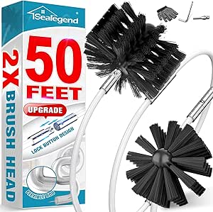 Sealegend 50 FEET Dryer Vent Cleaner Kit Double Synthetic Brush Head Upgraded Flexible Quick Snap Brush with Drill Attachment Extend Up to 50 FEET for Easy Cleaning Use with or Without a Power Drill