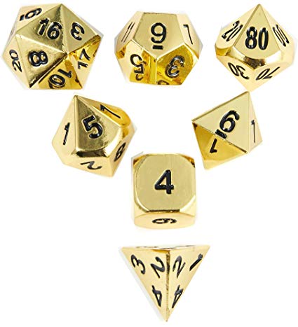 RPG Metal Game Dice Golden Polyhedral DND dice 7pcs Set of D4 D6 D8 D10 D12 D20