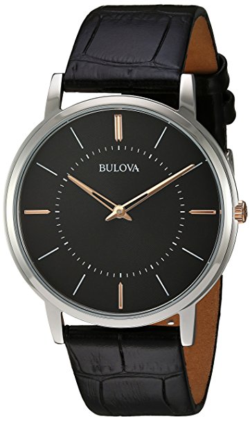 Bulova Men's Classic Collection Black Leather Strap Watch