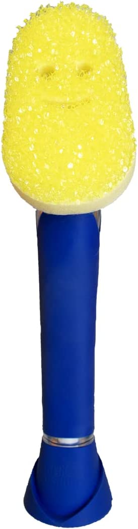 Scrub Daddy Dish Daddy Dish Wand, Soap Dispensing Dish Brush, Texture Changing Washing Up Sponge With Liquid Handle, Built-in Scraper and Detachable Scrubbing Head, Drip stand, Blue