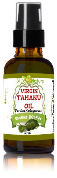 Slice of Nature VIRGIN TAMANU OIL - 100% pure - Raw - Cold Pressed - for skin allergies eczema psoriasis acne fungus- Very potent Foraha Madagascan Tamanu now with pump - Quality guaranteed 1oz (30 ml)