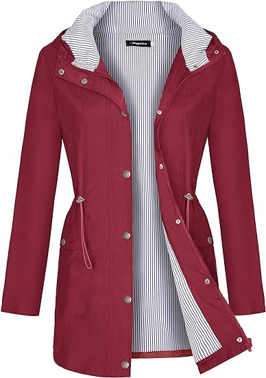 Bloggerlove Rain Jacket Women Lightweight Raincoat Waterproof Windbreaker Striped Climbing Outdoor Hooded Trench Coats S-XXL