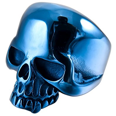 INBLUE Men's Stainless Steel Ring Blue Skull