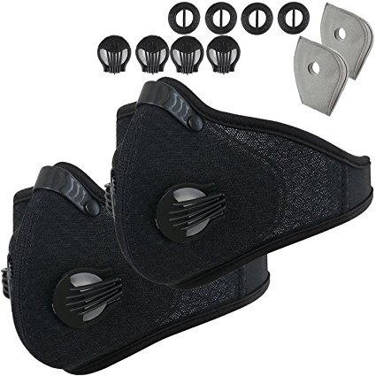 Activated Carbon Dustproof Dust Mask - with Extra Filter Cotton Sheet and Valves for Exhaust Gas, Anti Pollen Allergy, PM2.5, Running, Cycling, Outdoor Activities