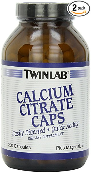 Twinlab Calcium Citrate Caps Plus Magnesium, 250 Capsules (Pack of 2)
